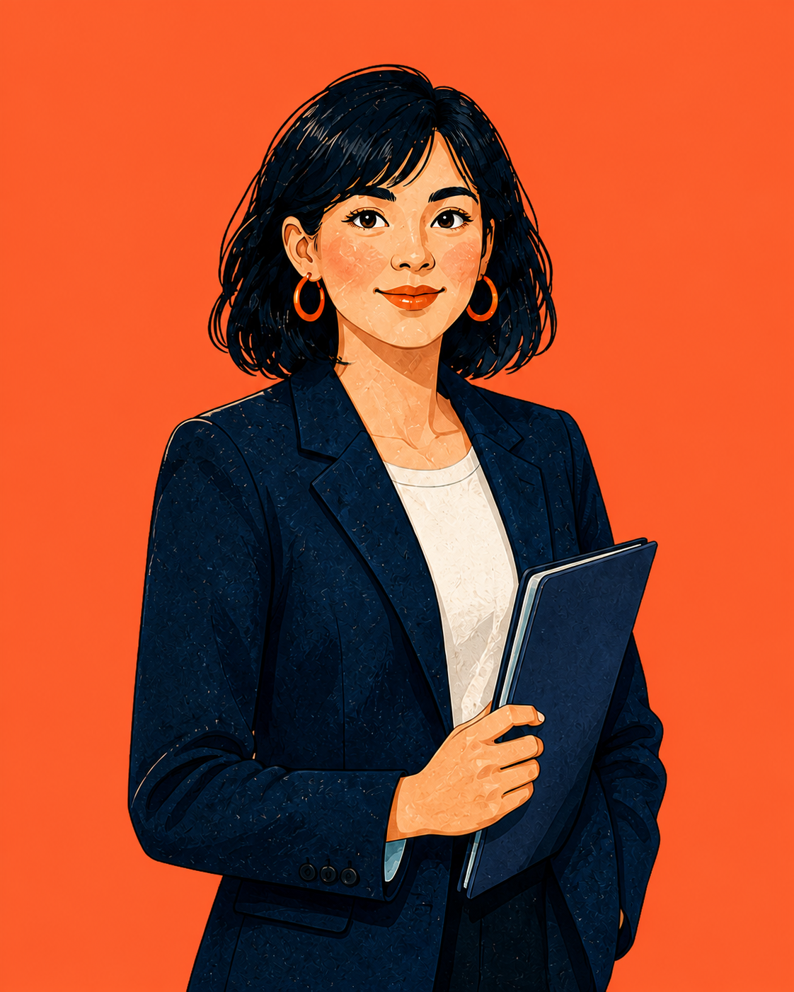Illustration of Mika, the Social Media Employee, seated at her shift desk